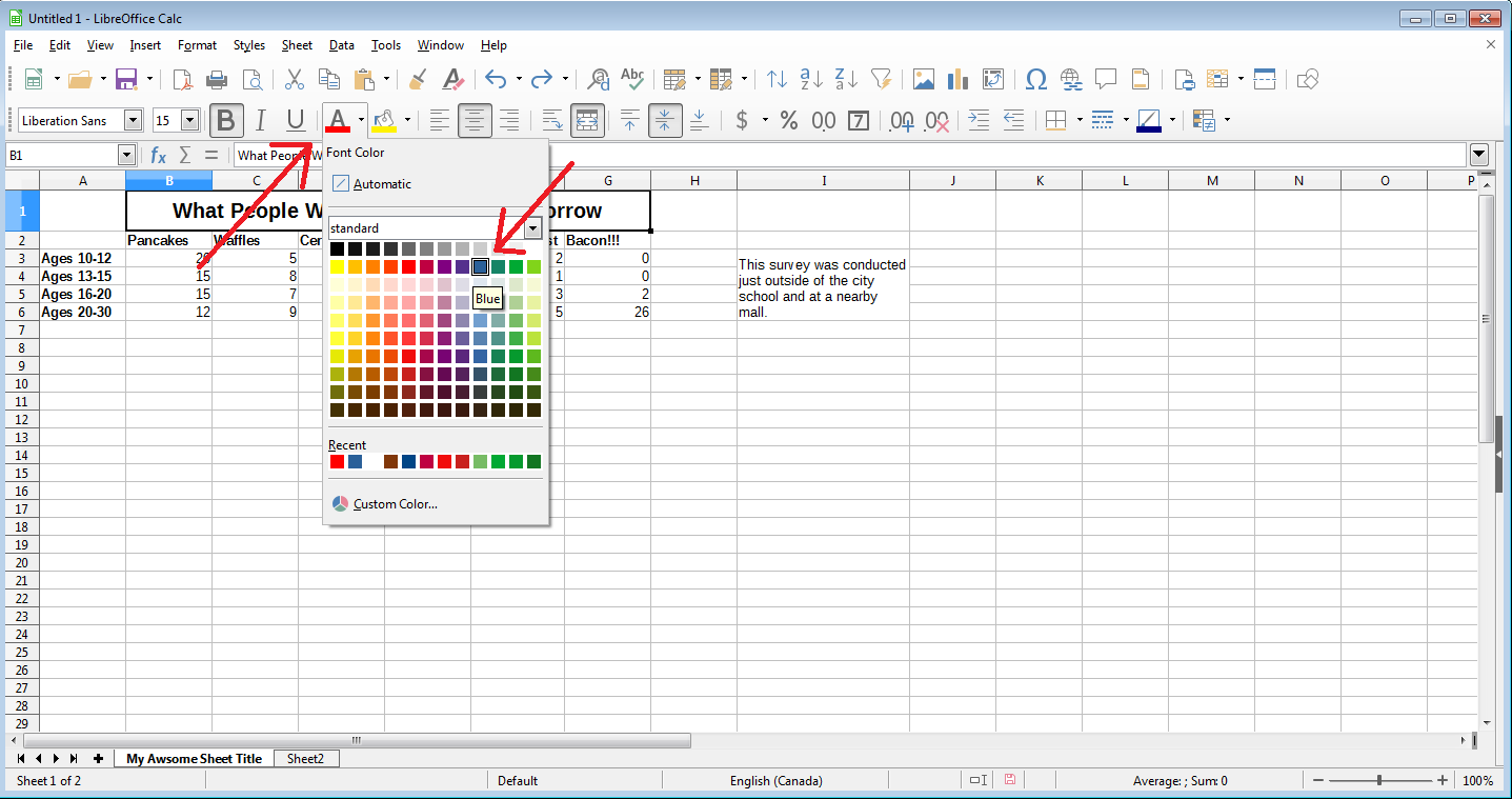 Как поменять цвет шрифта в презентации libreoffice